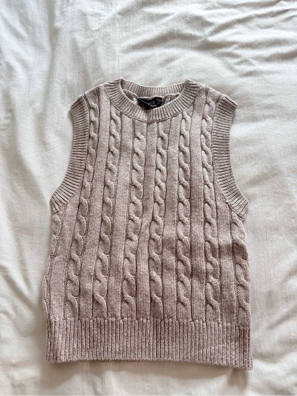 VICI Cable Knit Sleeveless Sweater Vest - Beige